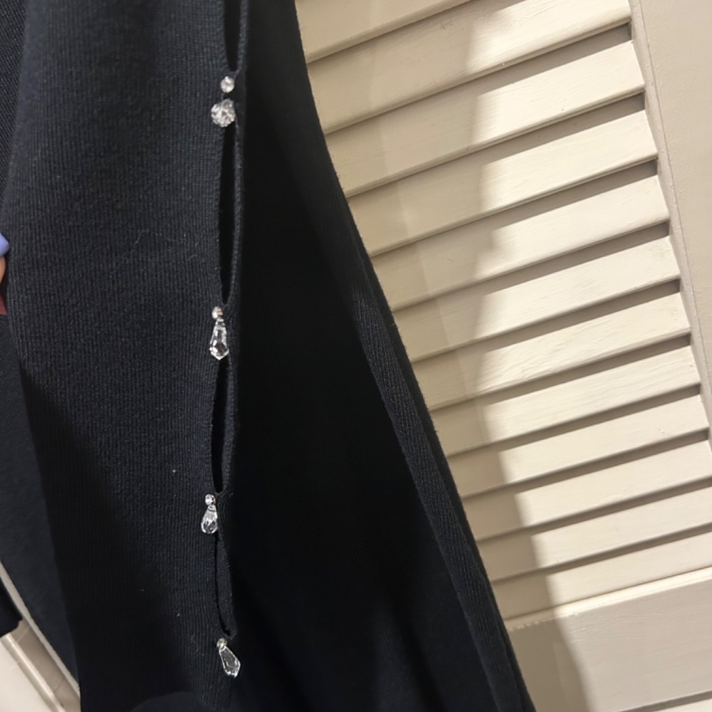 NWOT Venus Black Sheath Dress with full sleeve peep holes and teardrop crystals - Picture 2 of 6